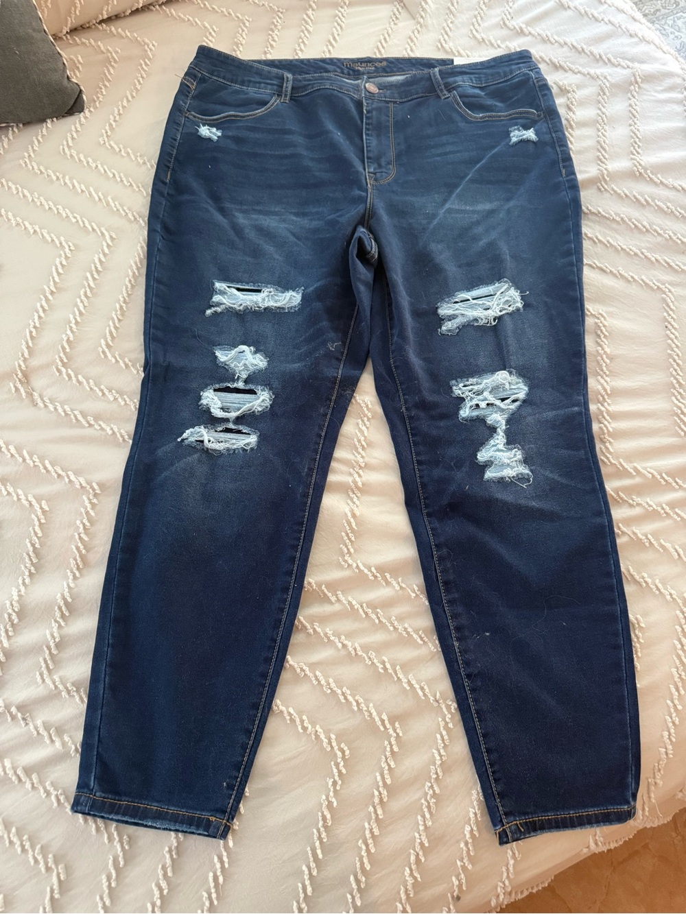 Maurices Dark Blue Distressed Jeggings